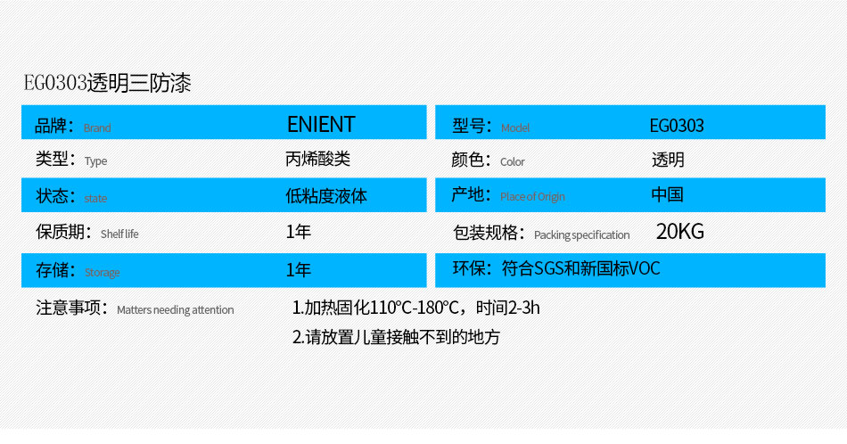 ENIENT水性三防漆水性配方 不易燃易爆 無氣味，粘度低 噴涂方便，符合SGS，符合VOC新國標(biāo)